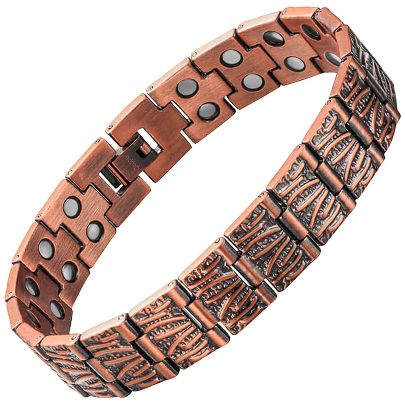 Men Pure Copper Pain Relief Bracelet Double Row Magnetic Therapy Hand Chain