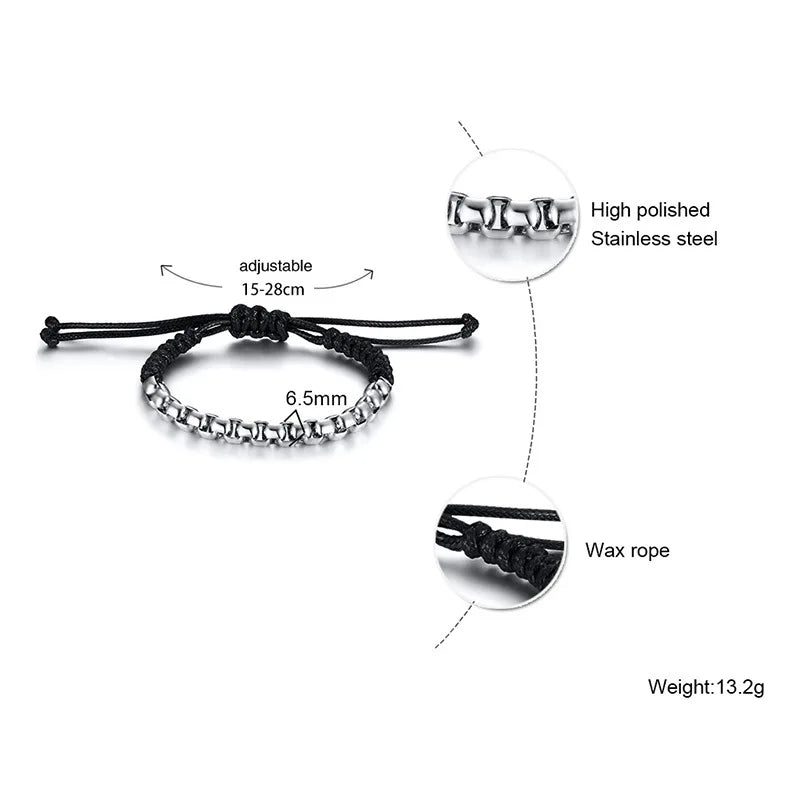 Men Vintage Stainless Steel Chain Link Braided Rope Hand Jewelry