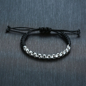 Men Vintage Stainless Steel Chain Link Braided Rope Hand Jewelry