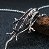 Vintage Three Headed Snake Pendant Necklace Stainless Steel