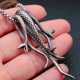 Vintage Three Headed Snake Pendant Necklace Stainless Steel
