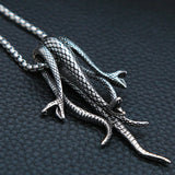 Vintage Three Headed Snake Pendant Necklace Stainless Steel