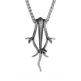 Vintage Three Headed Snake Pendant Necklace Stainless Steel
