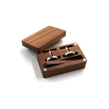 Men Vintage Wooden Necktie Clip Tie Bar Pin Button Set Wood Cufflinks