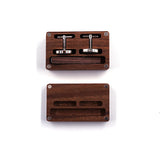 Men Vintage Wooden Necktie Clip Tie Bar Pin Button Set Wood Cufflinks