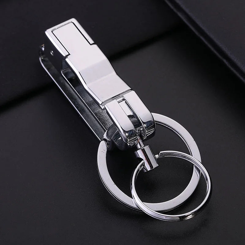 Men Waist Hanging Double Ring Key Chain Metal Keyring Auto Pendant Key Holder