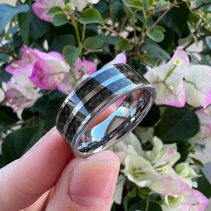 Men Women Tungsten Carbide Ring 8mm Double Grooved Carbon-Fiber Inlay