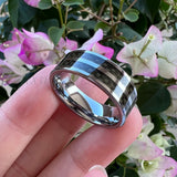 Men Women Tungsten Carbide Ring 8mm Double Grooved Carbon-Fiber Inlay