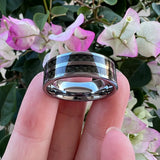 Men Women Tungsten Carbide Ring 8mm Double Grooved Carbon-Fiber Inlay