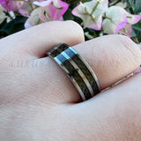 Men Women Tungsten Carbide Ring 8mm Double Grooved Carbon-Fiber Inlay