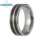 Men Women Tungsten Carbide Ring 8mm Double Grooved Carbon-Fiber Inlay