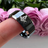8mm Tungsten Wedding Ring Beveled Edges Polished Finish Customize Letter Pattern