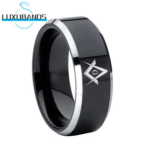 8mm Tungsten Wedding Ring Beveled Edges Polished Finish Customize Letter Pattern