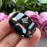 8mm Tungsten Wedding Ring Beveled Edges Polished Finish Customize Letter Pattern