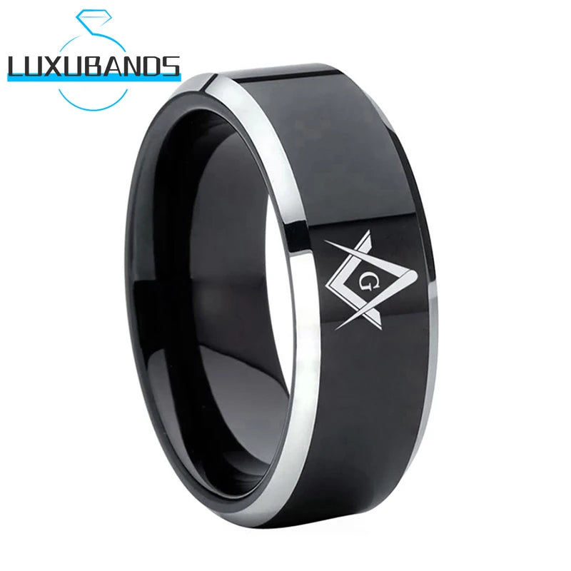 8mm Tungsten Wedding Ring Beveled Edges Polished Finish Customize Letter Pattern