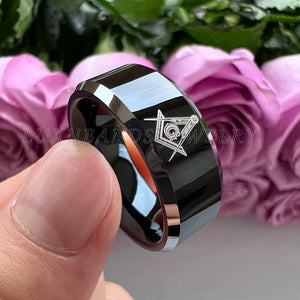 8mm Tungsten Wedding Ring Beveled Edges Polished Finish Customize Letter Pattern