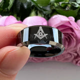 8mm Tungsten Wedding Ring Beveled Edges Polished Finish Customize Letter Pattern