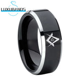 8mm Tungsten Wedding Ring Beveled Edges Polished Finish Customize Letter Pattern