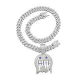 CZ Paved Hip Hop Round Face Pendant Necklace with Cuban Chain
