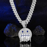 CZ Paved Hip Hop Round Face Pendant Necklace with Cuban Chain