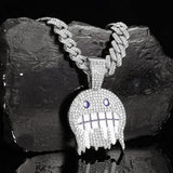 CZ Paved Hip Hop Round Face Pendant Necklace with Cuban Chain