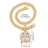 CZ Paved Hip Hop Round Face Pendant Necklace with Cuban Chain