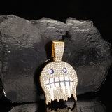 CZ Paved Hip Hop Round Face Pendant Necklace with Cuban Chain