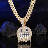 CZ Paved Hip Hop Round Face Pendant Necklace with Cuban Chain