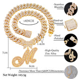 14MM Cuban Chain Crystal Butterfly Initials Name Pendant Necklace