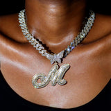 14MM Cuban Chain Crystal Butterfly Initials Name Pendant Necklace