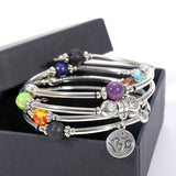 7 Chakra Bracelet Silvery Gemstone 4 Layered Wrap Bangle