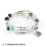 7 Chakra Bracelet Silvery Gemstone 4 Layered Wrap Bangle