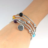 7 Chakra Bracelet Silvery Gemstone 4 Layered Wrap Bangle