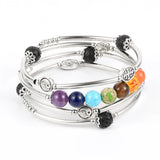 7 Chakra Bracelet Silvery Gemstone 4 Layered Wrap Bangle