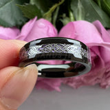 Tungsten Wedding Couple Ring 6mm 8mm Beveled Edges Dragon Purple Carbon-Fiber