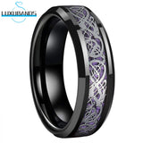 Tungsten Wedding Couple Ring 6mm 8mm Beveled Edges Dragon Purple Carbon-Fiber