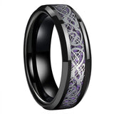 Tungsten Wedding Couple Ring 6mm 8mm Beveled Edges Dragon Purple Carbon-Fiber