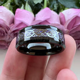 Tungsten Wedding Couple Ring 6mm 8mm Beveled Edges Dragon Purple Carbon-Fiber