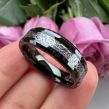 Tungsten Wedding Couple Ring 6mm 8mm Beveled Edges Dragon Purple Carbon-Fiber
