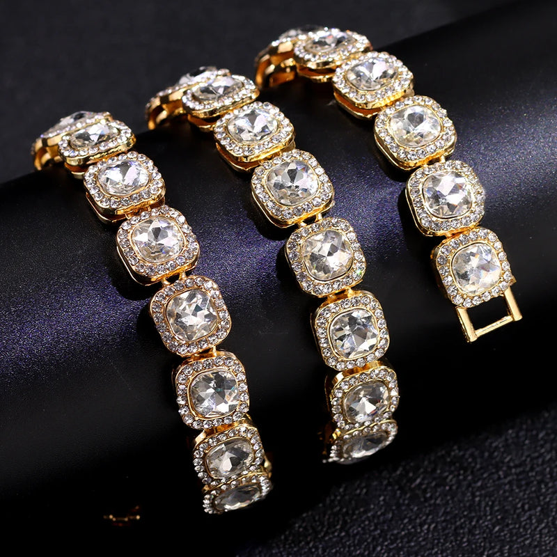 Crystal Tennis Chain Choker 13mm Square Cuban Link Necklace