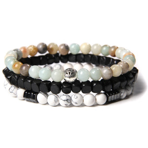 Amazonite Howlite Bracelet Set Charm Bangle Couples Jewelry