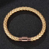 Golden Leather Hand Bracelet Rose Stainless Steel Magnet Wristband