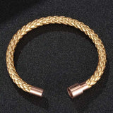 Golden Leather Hand Bracelet Rose Stainless Steel Magnet Wristband