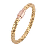Golden Leather Hand Bracelet Rose Stainless Steel Magnet Wristband