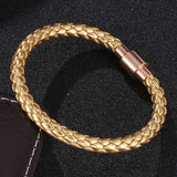 Golden Leather Hand Bracelet Rose Stainless Steel Magnet Wristband