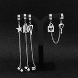 Stainless Steel Ear Chain Key Lock Blade Pendant Earring Couples Jewelry