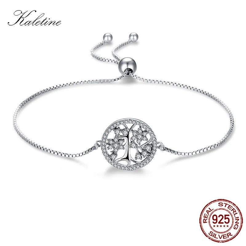 Sterling Silver Life Tree Crystal Bracelet Men Women Family Tree Jewelry