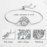 Sterling Silver Life Tree Crystal Bracelet Men Women Family Tree Jewelry