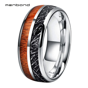 Tungsten Carbide Ring with Koa Wood Meteorite Inlay 8mm Band