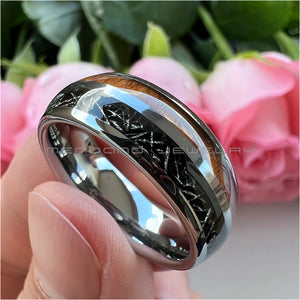 Tungsten Carbide Ring with Koa Wood Meteorite Inlay 8mm Band